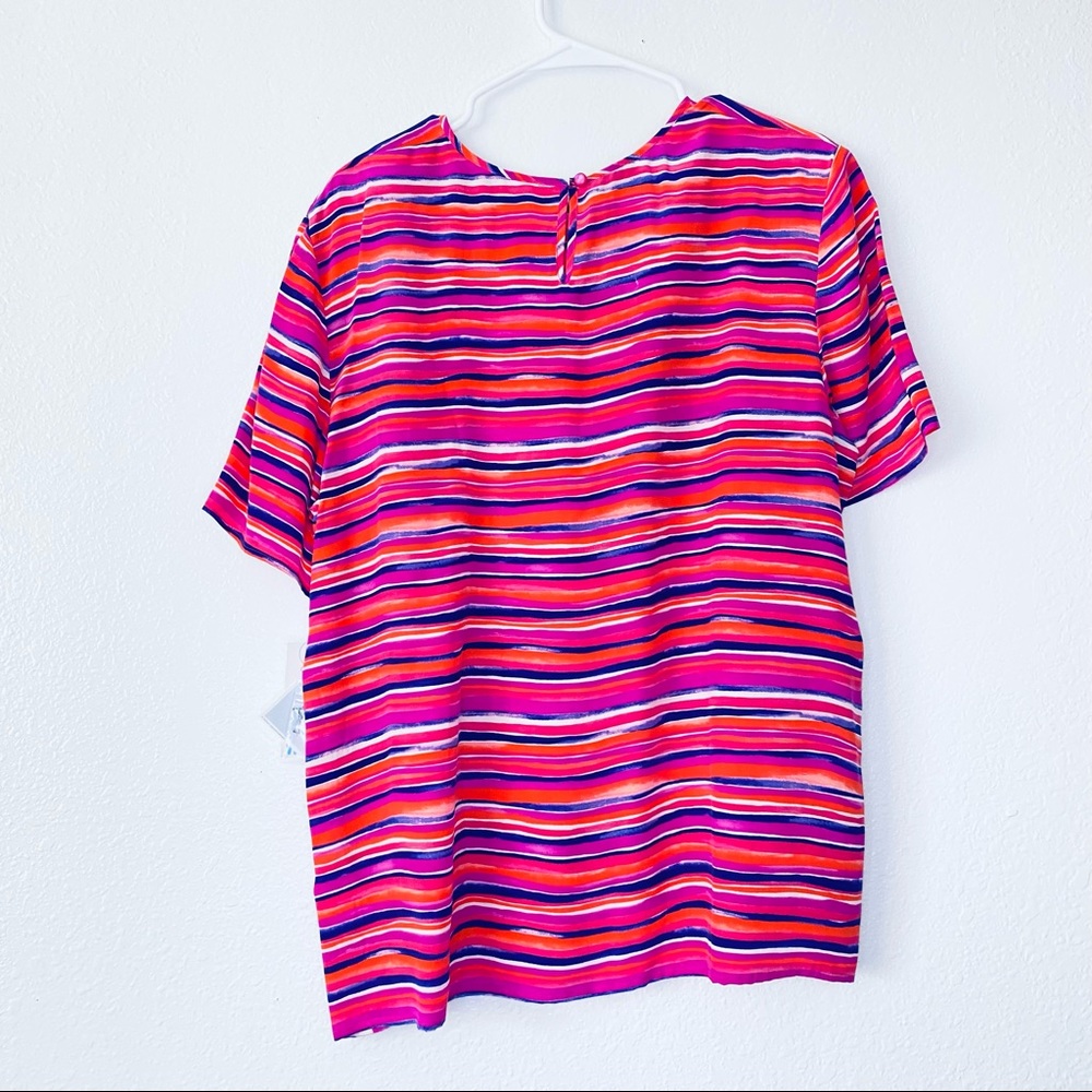 🍓 Silks by Joan Leslie NEW Deadstock Stripe Rainbow Washable 100% Silk Blouse 16 - Picture 3 of 9